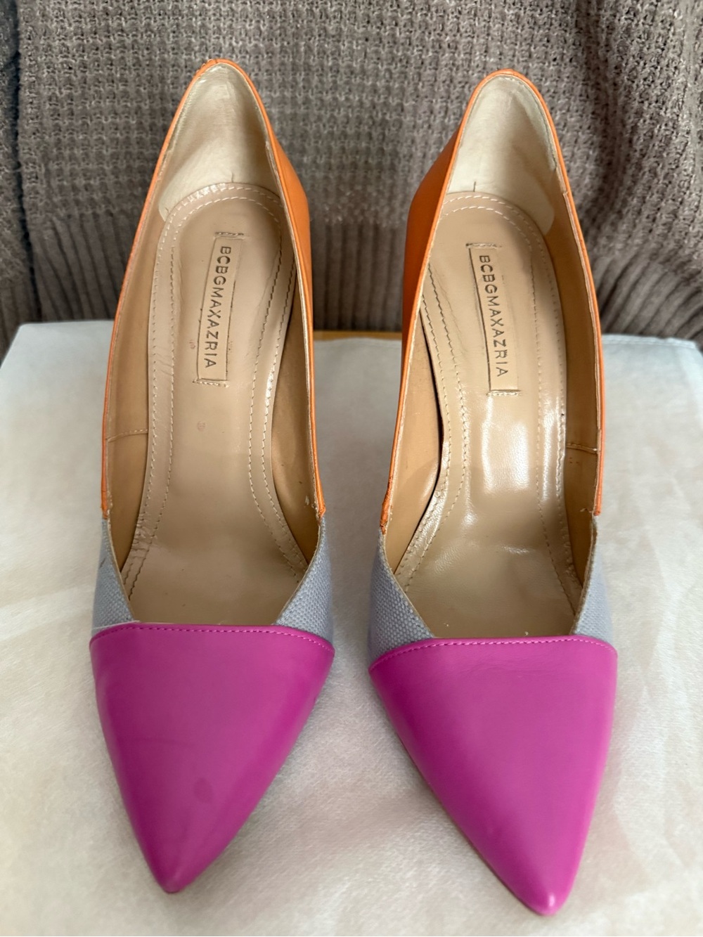 BCBGMaxAzria Pink and Orange Colorblock Pointed-Toe Pumps